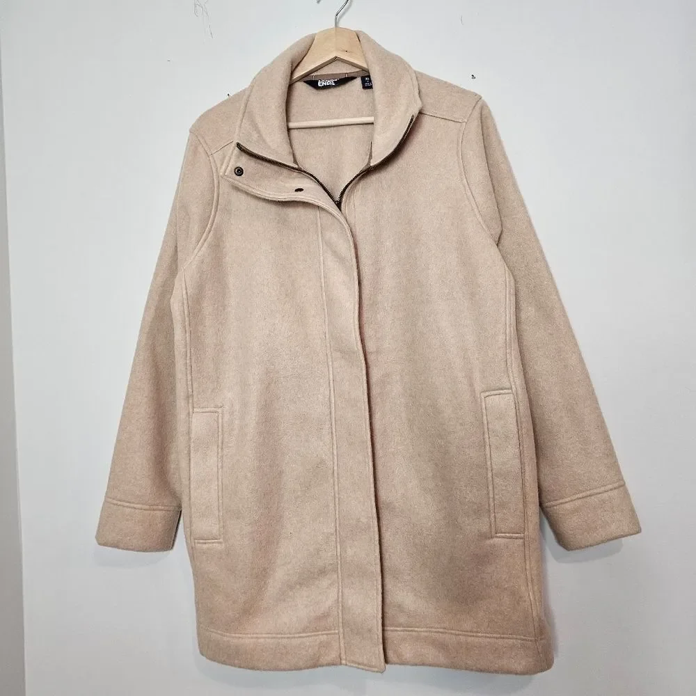 Land's End Tan Mandarin Collar Full Zip Snap Button Winter Coat Size XL